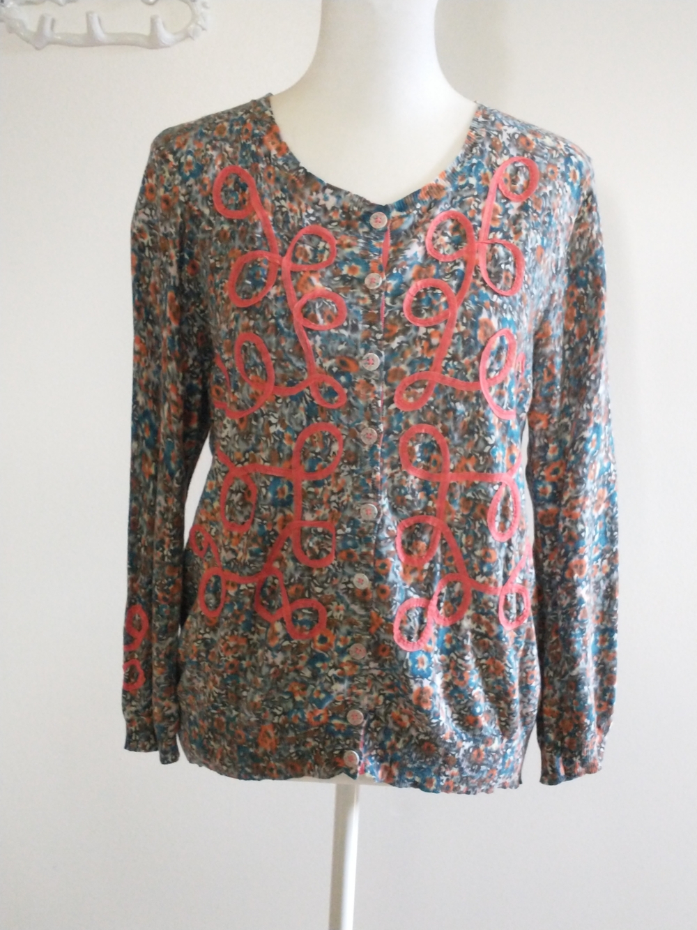 Floral Printed Button-Front Top with Coral Trim - Women's